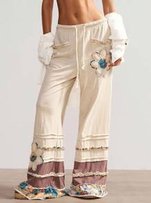 Bohemela BOHO Vacation Casual Knit Patchwork Loose Women's Pants