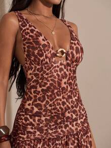 Opulessa Knitted Mesh Printed Women's Dress Animal Print Dress