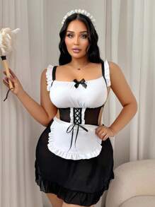 SHEIN 加大码女仆装，性感拼色连衣裙