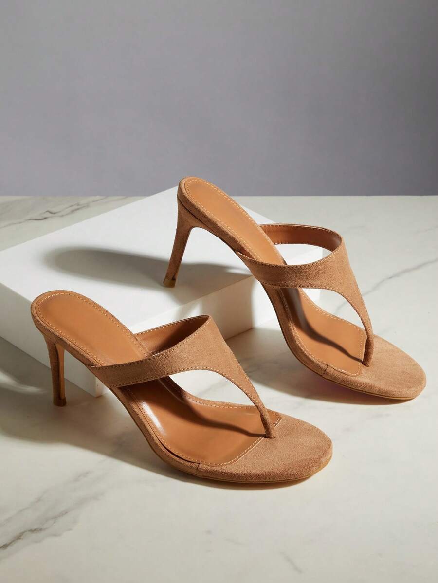 SHUZIA Women's Fashion Daily Versatile Thong Slip-On Heeled Sandals For Christmas Valentine's Day - Beige - View 1
