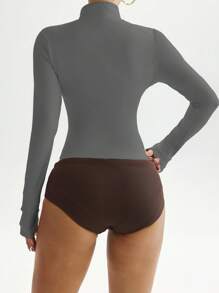 Easithlete 修身灰色长袖运动夹克，高领，舒适弹力面料，女士健身运动夹克 - 灰色 - 查看 8