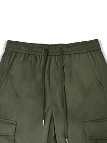 Manfinity Homme Pantalones cargo casuales de unicolor para hombres, pantalones cargo para hombres, pantalones cargo, pantalones cargo tipo jogger para hombres, otoño - Verde militar - Ver 8
