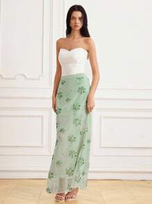 BELROSIE Falda de cintura con bordado de flor de perla transparente, adecuada para vacaciones en la isla, luna de miel, graduación, boda de verano, playa, graduaciones - Verde - Ver 4