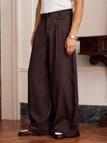 SWAVVY 男士休闲百搭纯色阔腿西装裤 - 酒紅色 - 查看 3