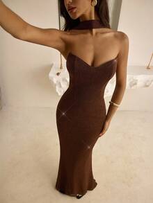 Vowa Vestido ajustado de estilo griego vintage con cintura plisada y cuello con volantes, adecuado para el té de la tarde, fiestas de cócteles, eventos de negocios, bodas y otras ocasiones - Rojo - Ver 5