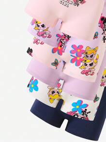 6 件/包 Tween Girl 舒适柔软可爱嘻哈飞女孩多色印花棉质三角裤卡通女童内裤，返校时尚