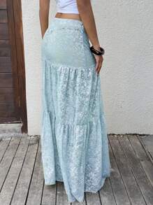 Sunnyshic Women's Green Sheer Lace Skirt, Casual Vacation Style