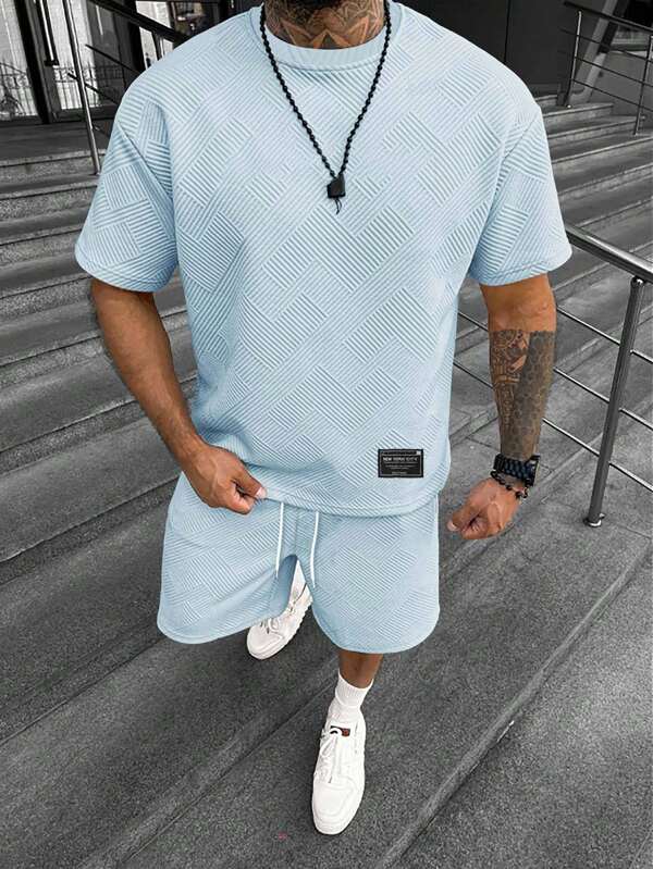 Manfinity Homme Men Solid Color Simple Round Neck Short Sleeve T-Shirt And Shorts Set