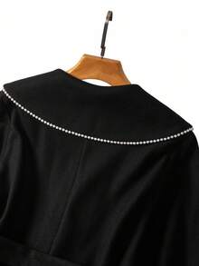 Regalyn Modischer große Größen Damen Mantel mit Stehkragen, Perlenverzierung, taillierter Taille aus Wollmischung, geeignet für Herbst/Winter