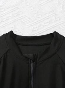 SHEIN Einteiliger Badeanzug für Teenager Mädchen mit gestrickter Einsatz-Platzierung und Kontrastfarbe - Blau - Übersicht 3