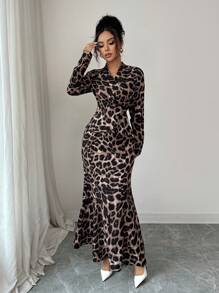 Rafferiza Islaluna-D性感优雅长袖鱼尾女秋季两件套吊带 - 咖啡棕 - 查看 7