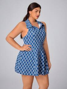 Flexra Plus Size Women Summer Casual Stretchy Elegant Denim Dress