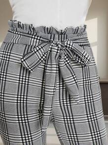 SHEIN Clasi Women Fashion Paperbag Waist Belted Plaid Pants - Multicolor - View 6