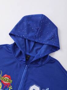 ROMWE MEN Prep Áo nỉ nam dáng rộng cắt gấu đính sequin lấp lánh, thời trang dạo phố, mùa thu - Màu xanh lam - Xem 2