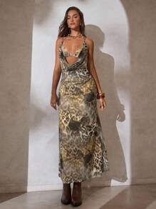 Aloruh Leopard Print Sexy Vacation 2 In 1 Dress - Multicolor - View 6