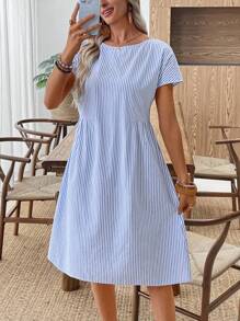 EMERY ROSE Vestido de verano casual de mujer con cuello redondo y rayas