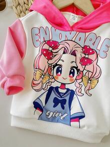 Sudadera con bloques de color y estampado de dibujos animados lindos para niñas bebés, otoño/invierno - Multicolor - Ver 3