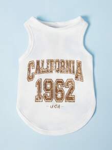 PETSIN 1 件宠物猫狗通用白色加州 1962 复古时尚印花图案休闲舒适狗背心