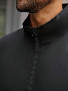 Manfinity Homme 大码男士休闲纯色户外风衣夹克，男士拉链夹克，男士黑色拉链夹克，男士黑色夹克，秋季 - 黑色 - 查看 5
