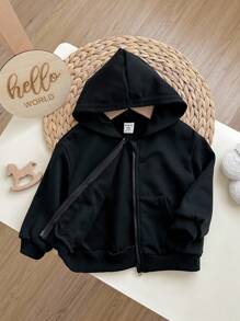 Baby Girl Solid Zip Up Hoodie,In Fall/Winter - Black - View 5