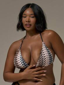 MUSERA 加大码钩针针织风格挂脖比基尼上衣仅限假期可爱假日浪漫可爱夏季性感海滩曲线 - 彩色 - 查看 1