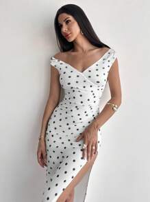 Firerie Damen rüschenbesetztes trägerloses Retro Polka Dot sexy elegantes Maxikleid, Göttin Kleid, Frühlings-/Sommermode, geeignet für Pendeln, Eleganz, Sexiness, Urlaub, Strand, Boho, Hawaii, Musikfestival, Romantik, Date, Party, Hochzeitssaison, Abschlussball, Aufführungsbekleidung, Konzert, Vintage - Schwarz und Weiss - Übersicht 6