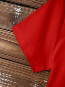 INAWLY Plus Size Women's Bowknot Print V-Neck Short Sleeve Casual Loose T-Shirt, For New Years Graphic Tees Women Tops - Red - View 4