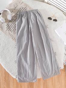 Girls' Casual Loose Straight Leg Drawstring Waist Sports Pants With 3D Bow Decor, Suitable For Hiking - Grey - View 2