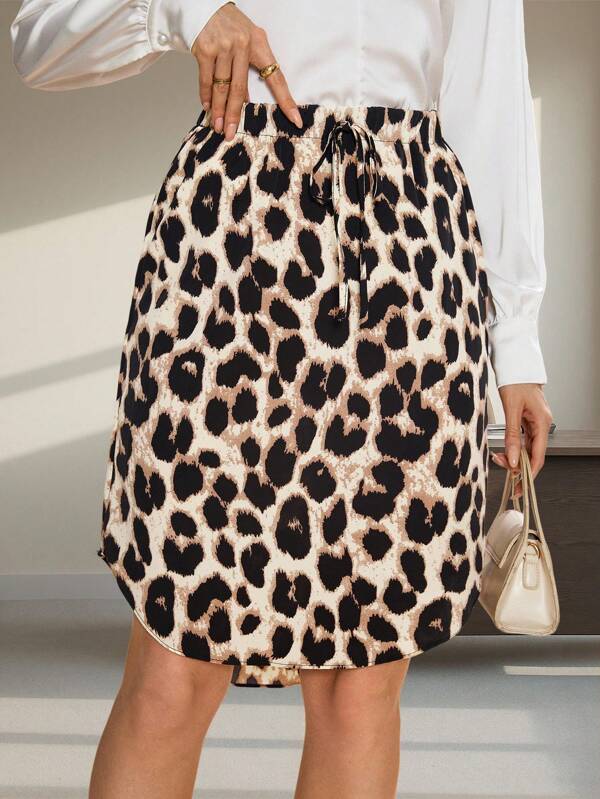 SHEIN Clasi Leopard Knot Front High Low Hem Skirt