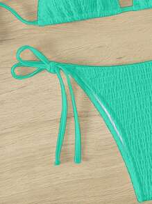 Swim Mod Bộ bikini hở lưng họa tiết trơn màu đi biển dành cho nữ, họa tiết ngẫu nhiên - màu xanh lá - Xem 3