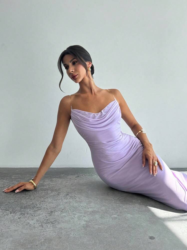 Firerie فستان ماكسي بخصر حافي مزخرف بفتحة رقبة على شكل ذيل السمكة، فستان متناسق جنسيًا، ثوب العروسة ، أنيق، جنسي، رومانسي، تاريخ، حفلة، موسم الزفاف، حفل التخرج، حفلات التخرج والحفلات الموسيقية - الأرجواني - مشاهدة 2