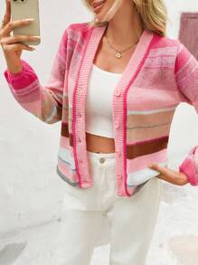 Vivid Eden Cárdigan delgado con rayas de colores para mujer, otoño/invierno - Multicolor - Ver 4