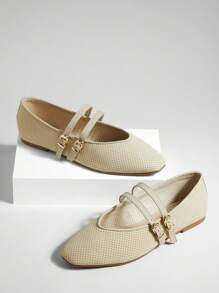 SHUZIA Women's Square Toe Maryjane Ballet Flats – Comfortable, Versatile & Classic Essential - Beige - View 1