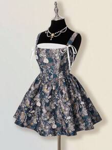 SHEIN ICON Robe camisole de mode à jacquard floral avec nœud devant et froncée