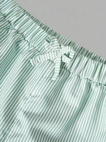 SHEIN Tween 女童三件套，街头酷炫条纹长袖衬衫、裤子和吊带背心，非常适合春季和秋季 - 綠色 - 查看 7