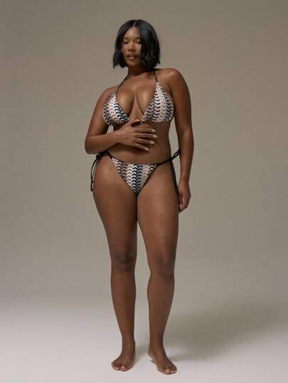 MUSERA Plus Size Crochet Knit Style Halterneck Bikini Top Only Vacation Holiday Cute Holiday Romantic Cute Summer Sexy Beach Curve Spring Summer Vacation