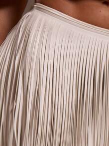 MUSERA Low Waist Faux Leather Tassle Fringe Mini Skirt Ibiza Fits Holiday Vacation Sexy Beach Romantic Elegant Occasion Birthday Boho Rafia Party - White - View 6