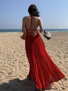 DAZY 2pcs/Set Women's Top And Skirt, Red Mesh Flowy Set,Beach Outfits