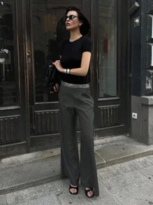 DAZY 女士亮片腰部阔腿裤 女士连衣裙裤 嘉年华 - 灰色 - 查看 6