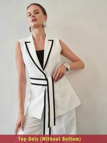 MOTF PREMIUM CONTRAST PIPING PEAK COLLAR BELTED WAISTCOAT