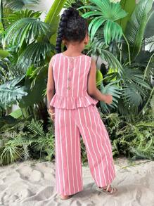 Bộ áo liền quần không tay hở vai họa tiết hoa nhỏ xinh xắn dành cho bé gái đi nghỉ mát - Hồng - Xem 3