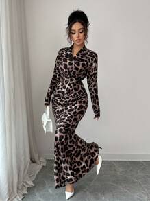 Rafferiza Islaluna-D性感优雅长袖鱼尾女秋季两件套吊带 - 咖啡棕 - 查看 8