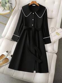 Regalyn Modischer große Größen Damen Mantel mit Stehkragen, Perlenverzierung, taillierter Taille aus Wollmischung, geeignet für Herbst/Winter