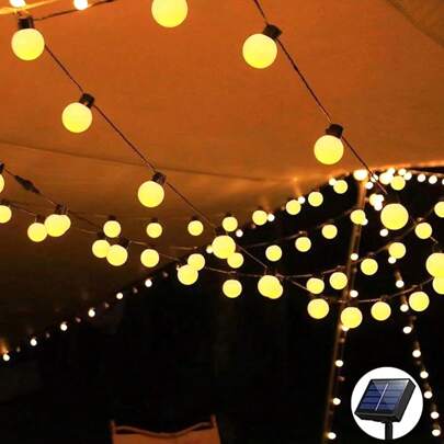 1 LED Solar Waterproof G50 White Circular Light Bulb String For Outdoor Camping Tent Canopy Decoration, Garden, Halloween, Christmas Party Atmosphere Lighting, Autumn Decoration For Houses, Outdoor Decoration, Tent Decoration Lights, Garden Flower Pots And Green Plants Decoration Lights, Outdoor Decoration, Home Decoration, Warm Night Lights, Gift For Friends, Gift For Parents, Gift For Close Friends, Surprise Birthday Gift, Party Gift, Solar Charging Light String