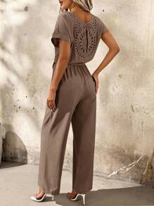 SHEIN Clasi Vacation Casual Solid Color Dress With Back Ruffle - Brown - View 6