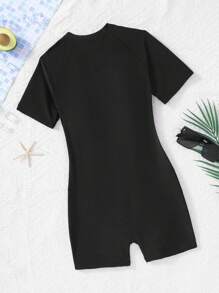 SHEIN Einteiliger Badeanzug für Teenager Mädchen mit gestrickter Einsatz-Platzierung und Kontrastfarbe - Blau - Übersicht 2