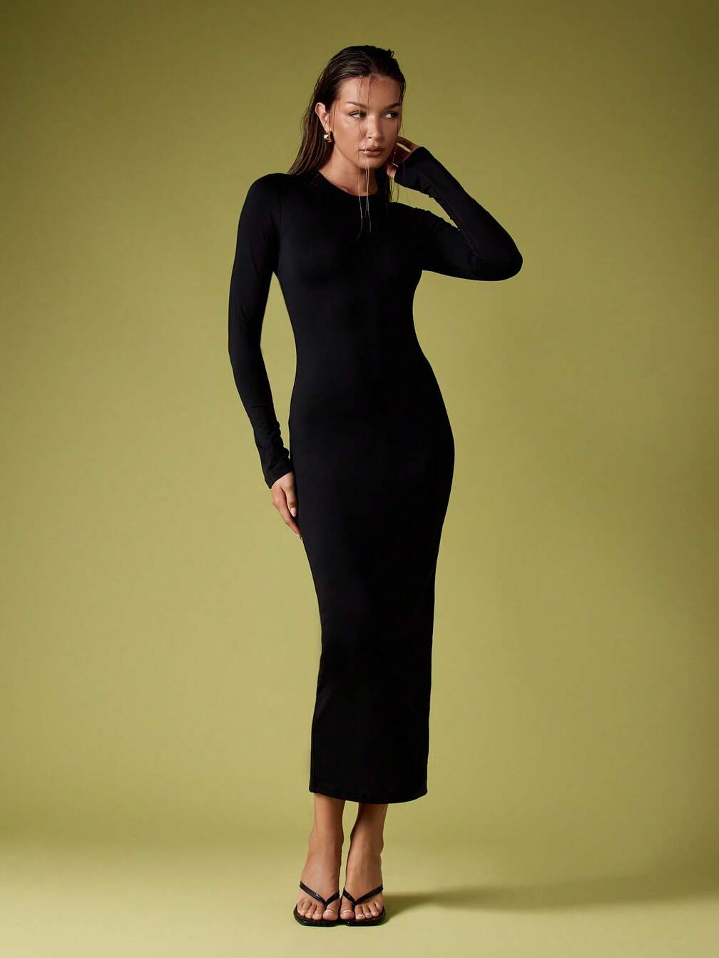 missguided bodycon midi dress MISSGUIDED Fitted Long Sleeve Ribbed Bodycon Midi Dress｜MISSGUIDED