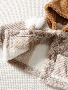 SHEIN Newborn Baby Boy Plaid Color Block Thermal Lined Hoodie Cardigan, Soft & Comfortable Essential All-Match, Autumn/Winter Fall