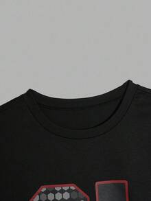 SHEIN 青少年男孩两件套字母撞色印花 T 恤和红色裤子套装，休闲学院风，舒适时尚，柔软面料，适合日常穿着、上学、郊游、户外活动、返校季、所有季节 - 彩色 - 查看 6