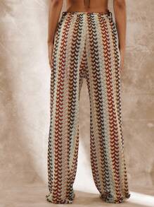 Musera Resort High Rise Tie Waist Patterned Cover Up Trousers Boho Ibiza Cute Sexy Vacation Summer Beach Swimwear Hot Skin